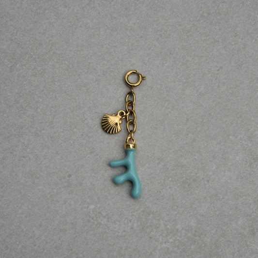 Charm chaîne Corail turquoise & Mini Coquillage