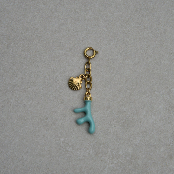 Charm chaîne Corail turquoise & Mini Coquillage